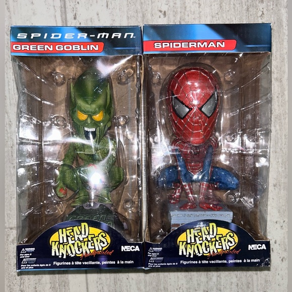 2002 Marvel SPIDER-MAN & GREEN GOBLIN Head Knockers Bobble Head Set - Picture 1 of 3